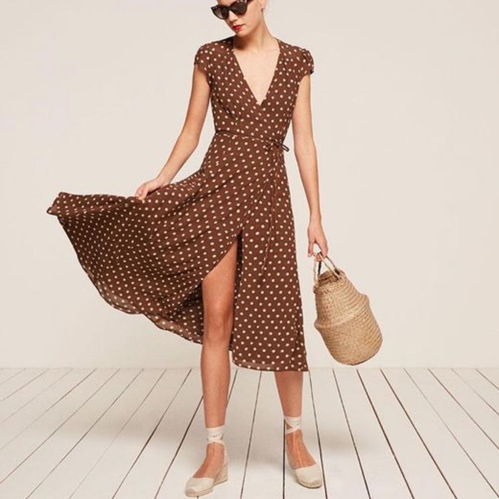 Reformation Carina dotted wrap dress